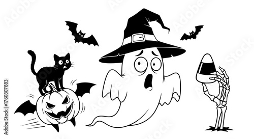 Spooky Halloween Creatures and Candy Corn Treat