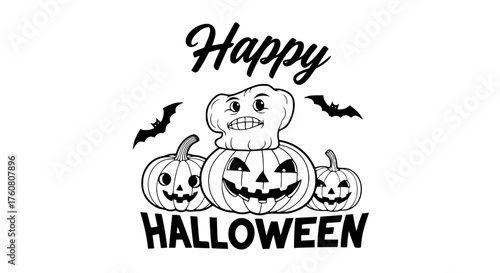 Spooky Halloween Pumpkins with Bats and Greetings