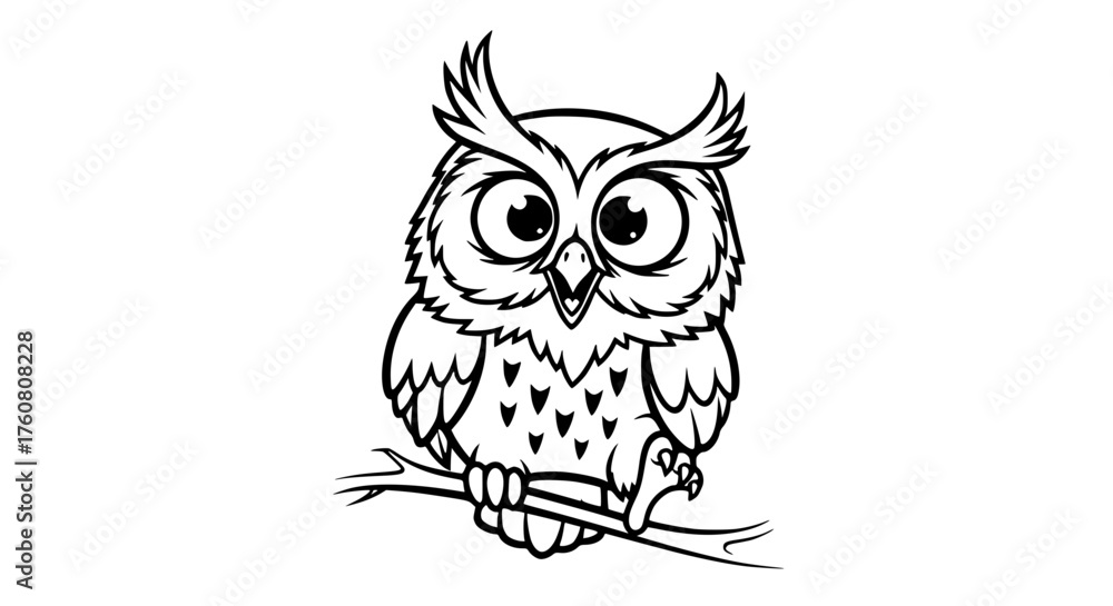 Fototapeta premium Adorable Cartoon Owl Perched on a Branch