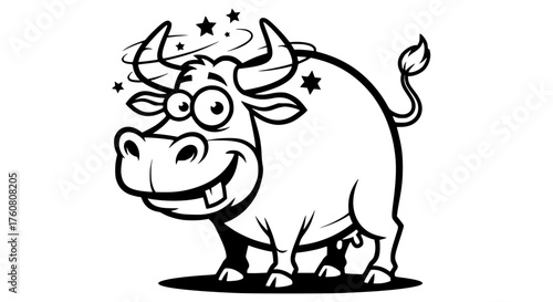 Dizzy Cartoon Bull with Stars Circling Its Head