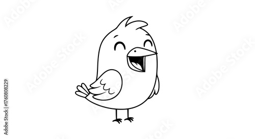 Cute cartoon bird character with a big smile and open beak