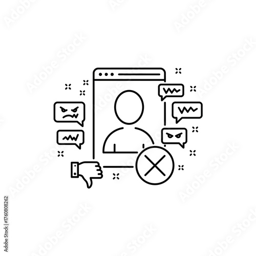 Online harassment and cyberbullying concept with negative feedback and dislike.