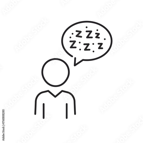 Person dreaming of sleep with speech bubble and zzz symbols.