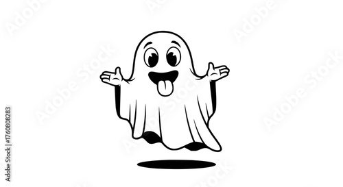 Cute Ghost Character with Happy Face and Tongue Out