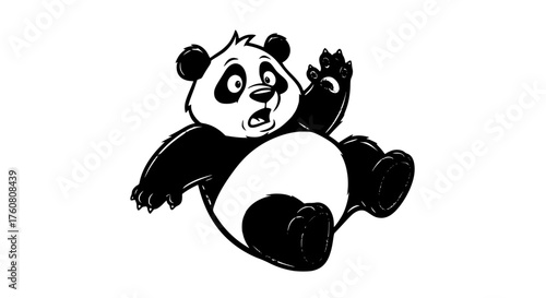 A startled cartoon panda falling with its arms up in surprise