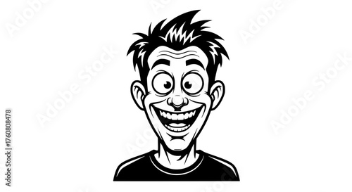 Excited Cartoon Character With Wide Grinning Mouth and Wide Eyes