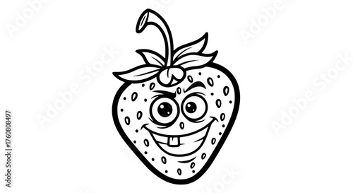 Funny Cartoon Strawberry Character with a Big Smile