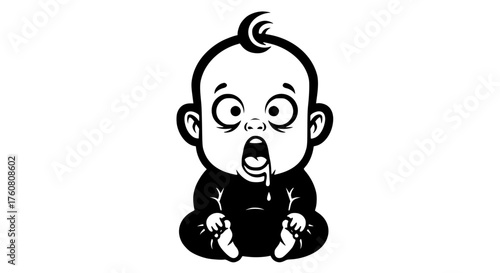 Shocked Baby Cartoon Character With Drool And Wide Eyes