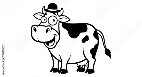 Happy Cartoon Cow Wearing a Bowler Hat