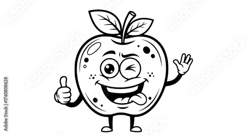 Funny Cartoon Apple Character Winking and Giving Thumbs Up
