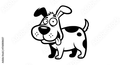 A Cute Black and White Cartoon Dog with Big Eyes and Floppy Ears