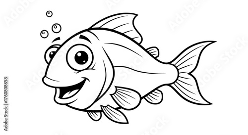 Cute Cartoon Fish Swimming Underwater with Bubbles