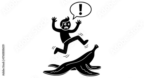 Person slips on banana peel cartoon Danger warning