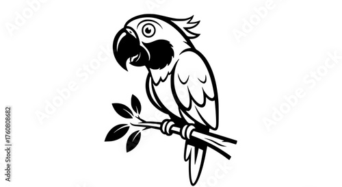 Cartoon Parrot Perched on a Tree Branch