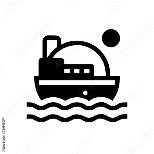 Vintage steamship gliding through calm waters Line Art Vector illustration
