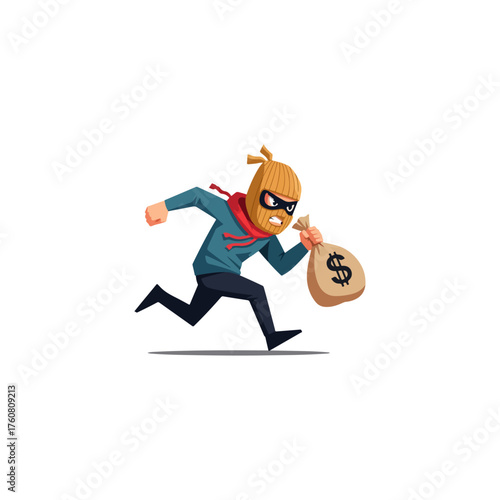 Running burglar with money bag illustration