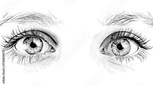 Detailed hand-drawn sketch of human eyes, artistic monochrome illustration, realistic vision drawing, intricate line art