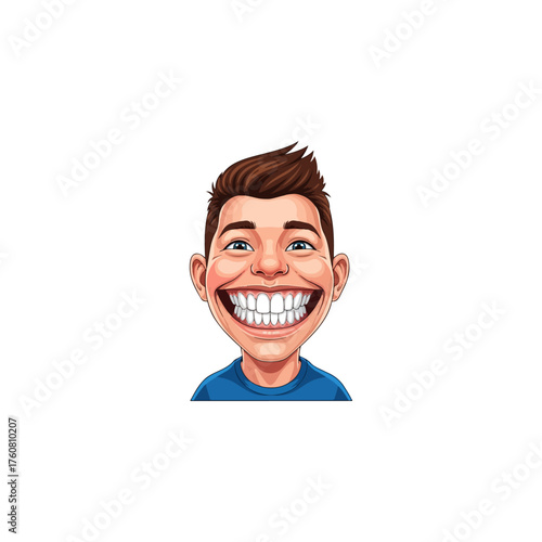 Cartoon smiling man with exaggerated features