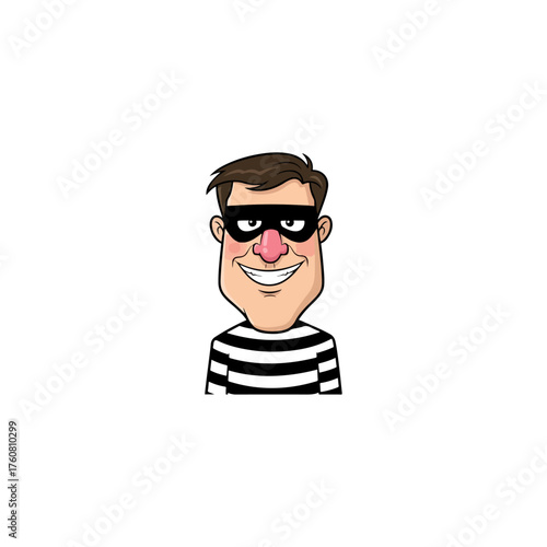 Cartoon thief character with mask and striped shirt