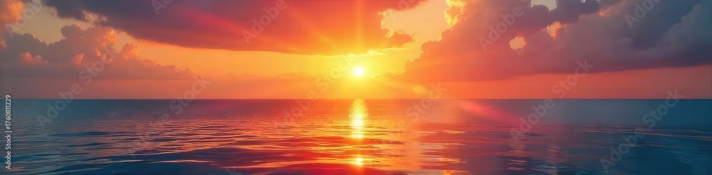 Fototapeta premium Serene Golden Hour Sunrise over Calm Ocean Peaceful and Joyful Ocean Scene