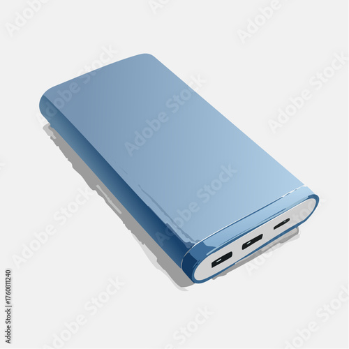 Isolated blue power bank device with copy space for technology concepts