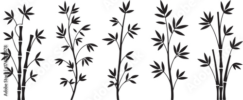 Artistic bamboo stalks with leaves silhouette