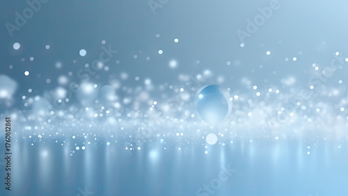 Sparkling blue bokeh background with soft light and reflective surface, perfect for elegant designs