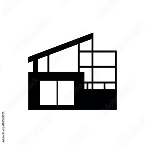 Contemporary warehouse style industrial loft home Line Art Vector illustration