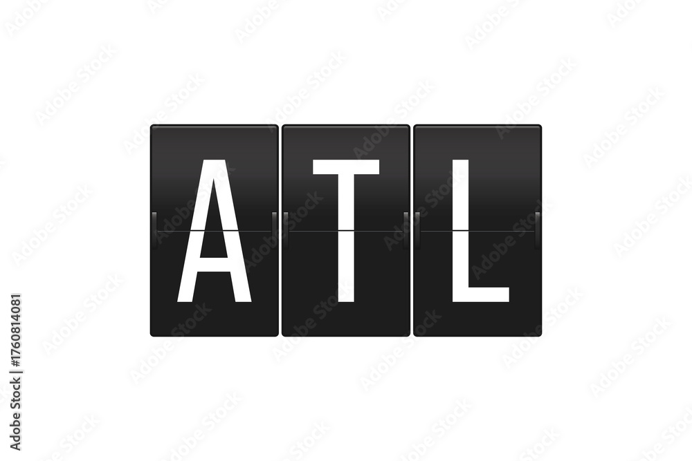 Obraz premium ATL Airport Code on Vintage Split Flap Display Board Representing Atlanta Travel, Air Transportation, and Global Connectivity