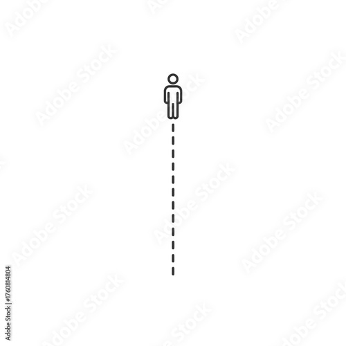 Minimalist icon of a person standing at the beginning of a dashed line path.