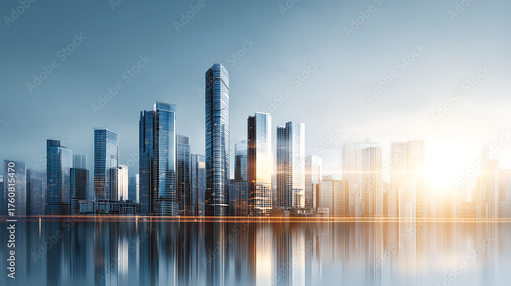 Obraz premium Modern City Skyline at Sunrise