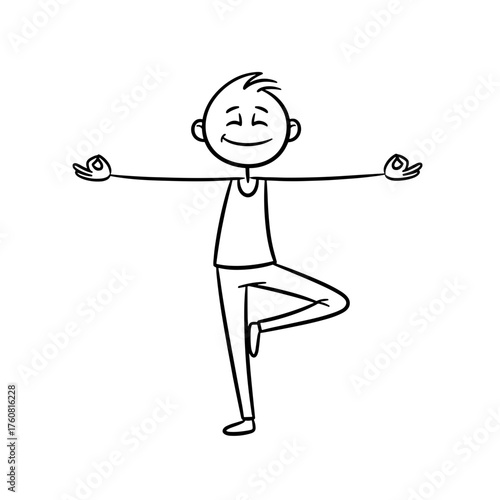Happy boy practicing yoga in tree pose depicting mental health  