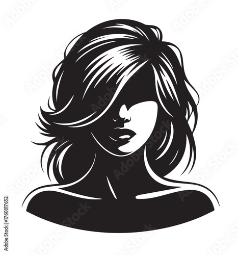 Black and White Minimalist Vector Illustration of a Woman with Bob Hairstyle