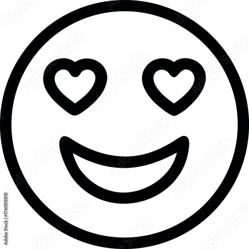 Smiling face emoji surrounded by tiny hearts showing affection Line Art Vector illustration