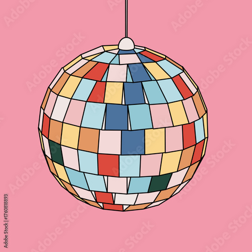 Isolated Multicolor Party Lights Disco Ball Icon on Pink Background