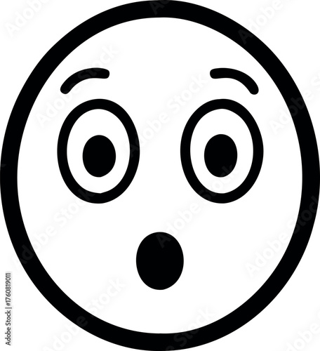 Surprised face emoji with wide eyes and open mouth showing shock Line Art Vector illustration