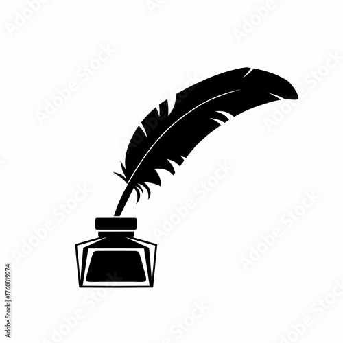 Quill Pen and Inkwell: Vintage Writing Tool Illustration