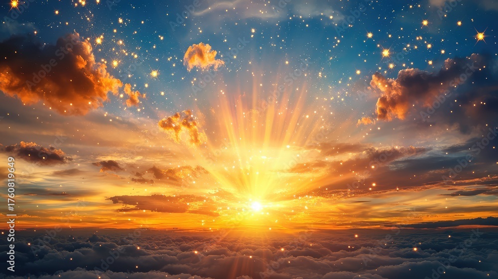 Fototapeta premium Luminous star with bright rays and shimmering sparkle, evoking a magical cosmic scene