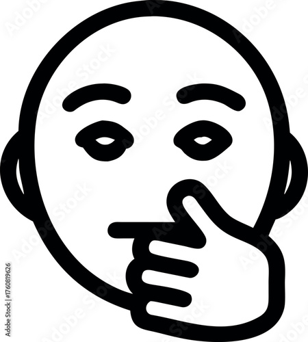 Thinking face emoji with hand on chin showing contemplation Line Art Vector illustration