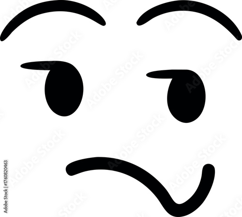 Unsure emoji with slanted eyes and curved mouth showing doubt Line Art Vector illustration
