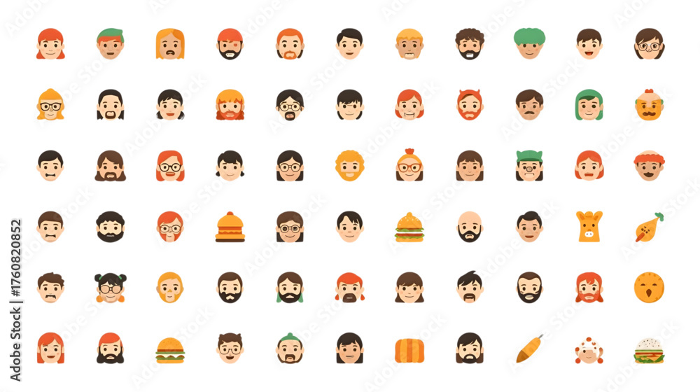 Naklejka premium Diverse Set of Avatar and Food Icons