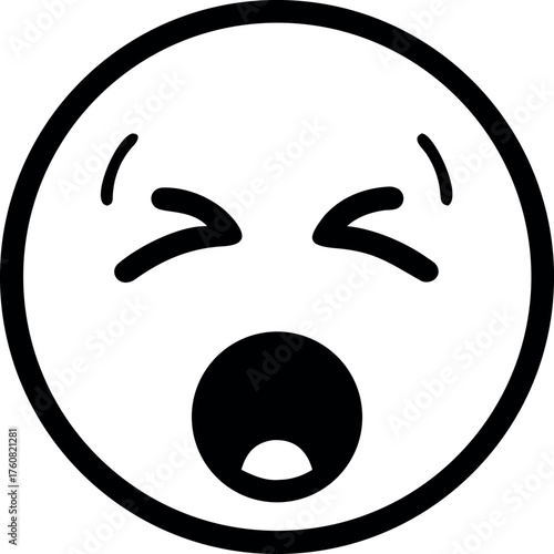 Yawning face emoji with sleepy eyes and open mouth showing tiredness Line Art Vector illustration