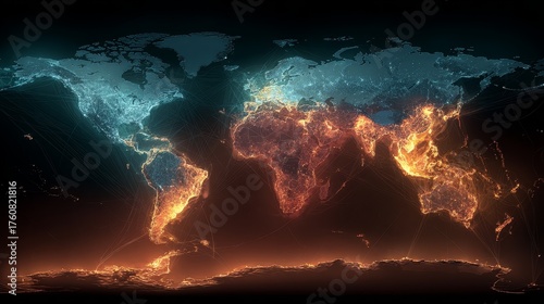 Cloud-Based Analytics, Digital World Map, Stunning Glow, Technological Environment