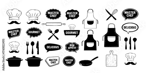Vector Set: Retro Style Master Chef Labels and Icons
