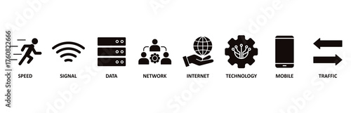 5G icon set vector illustration for speed, signal, data, network, internet, technology, mobile and traffic