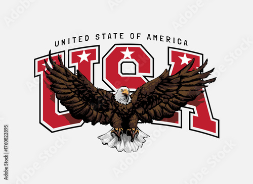 USA slogan with eagle spreading wings vector illustration - hand drawn