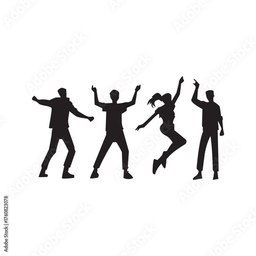 Groups jumping silhouette. Energetic group silhouettes jumping, great for festival, youth, and promo graphics.