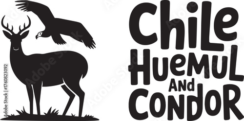 Chile Huemul Deer and Condor Birds National Symbols Vector Illustration Chilean Wildlife