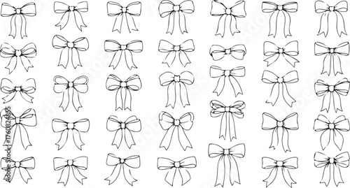 Elegant Bows Collection Hand Drawn Outline for Gift Wrapping and Decorative Designs perfect for scrapbook and party invitations with a festive and charming flair