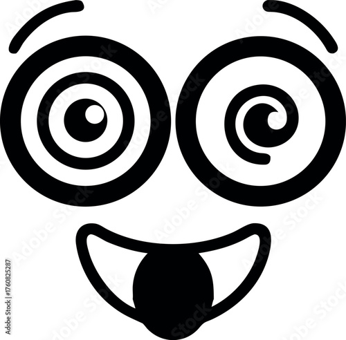 Wild crazy emoji with twisted eyes and playful tongue expression Line Art Vector illustration